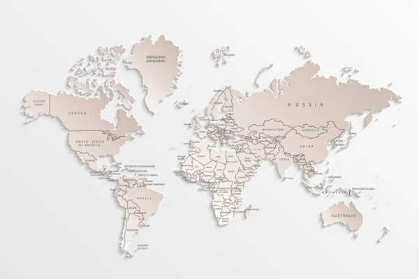 World Map Paper Mapa Político Del Mundo Sobre Fondo Gris — Vector de stock