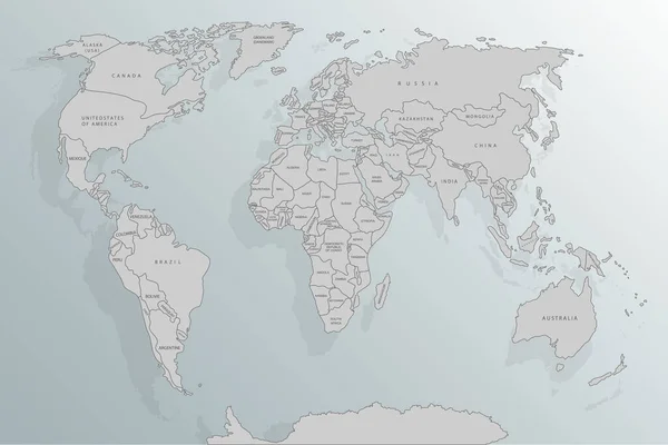 Dünya Haritası Kağıdı Gri Bir Arka Planda Dünyanın Politik Haritası — Stok Vektör
