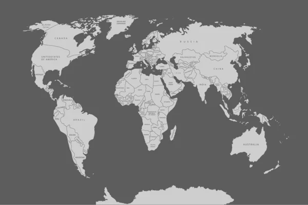 กระดาษแผนท โลก แผนท ทางการเม องของโลก บนพ นหล เทา ประเทศ ภาพเวกเตอร — ภาพเวกเตอร์สต็อก