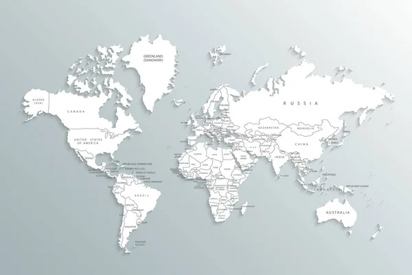 Papel Mapa Mundial Mapa Político Mundo Sobre Fundo Cinzento Países — Vetor de Stock