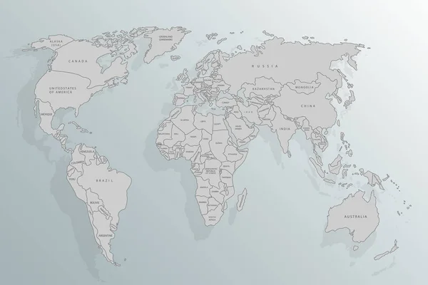 Papel Mapa Mundial Mapa Político Mundo Sobre Fundo Cinzento Países — Vetor de Stock