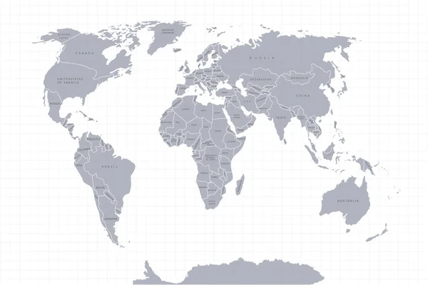 Papel Mapa Mundial Mapa Político Mundo Sobre Fundo Cinzento Países —  Vetores de Stock