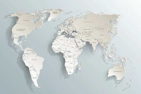 World Map Paper Mapa Político Del Mundo Sobre Fondo Gris — Vector de stock