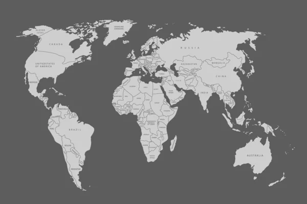 Världskartong Politisk Karta Över Världen Grå Bakgrund Länder Vektorillustration Vit — Stock vektor
