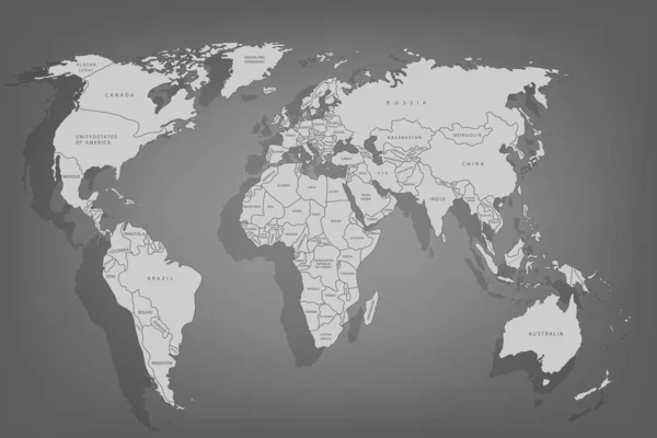 世界地図の紙 灰色の背景に世界の政治地図 ベクトルイラスト — ストックベクタ