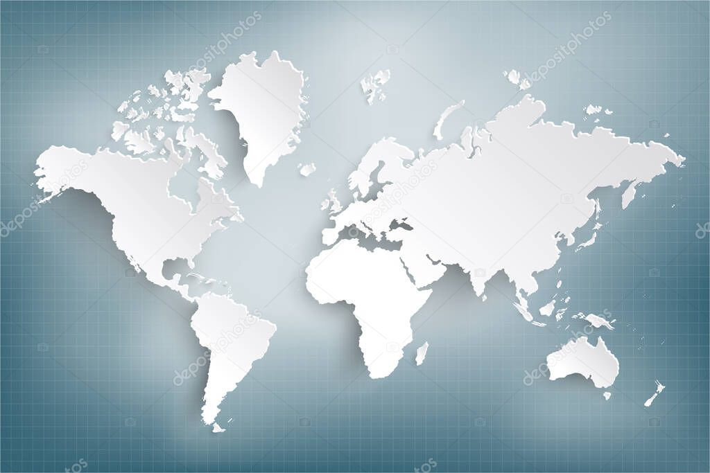 World map paper. Political map of the world on a gray background. Countries. Vector illustration. White.