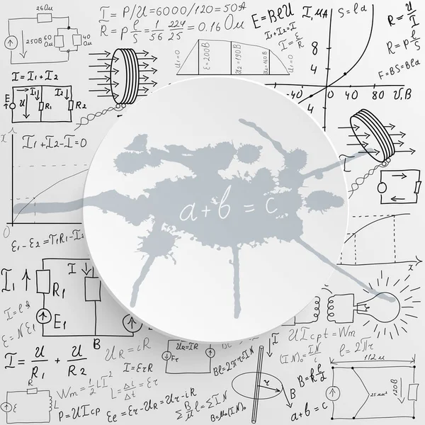 Tudomány Iskolatanács Matematikai Egyenletek Képletek Hátterében Fizika Kézzel Rajzolt Ábrák — Stock Vector