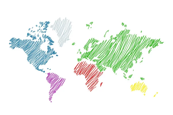 紙の色世界地図 明るい背景に世界の政治地図 カラフルなベクトルイラスト — ストックベクタ