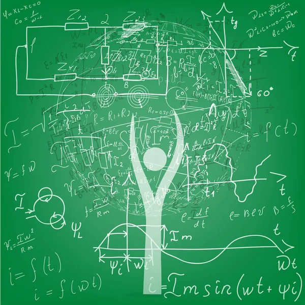 Scienza Consiglio Scolastico Sullo Sfondo Equazioni Formule Matematiche Fisica Grafici — Vettoriale Stock