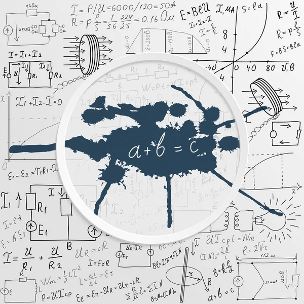 Tudomány Iskolatanács Matematikai Egyenletek Képletek Hátterében Fizika Kézzel Rajzolt Ábrák — Stock Vector