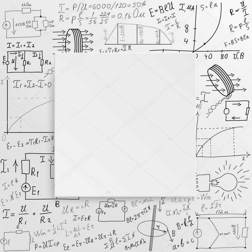Science. The school Board on the background of mathematical equations and formulas. Physics. Hand-drawn diagrams and graphs. Doodle. Vector illustration of handwriting. Handwriting.