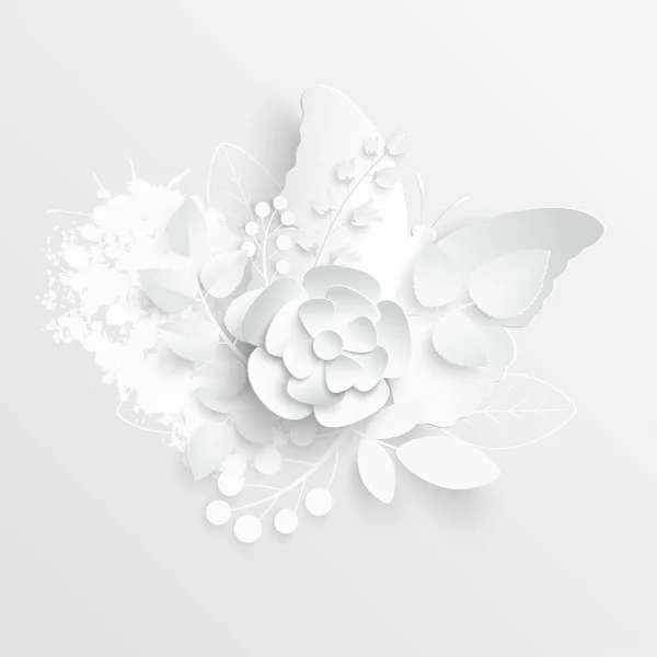 Χαρτί Λουλούδι Λευκά Τριαντάφυλλα Κομμένα Από Χαρτί Διακόσμηση Γάμου Διακοσμητικό — Διανυσματικό Αρχείο