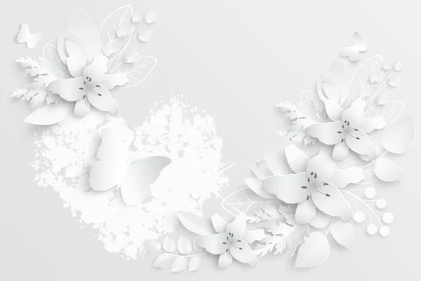 Pappersblomma Vita Liljor Papper Bröllopsdekorationer Dekorativ Brudbukett Isolerade Blommor Designelement — Stock vektor