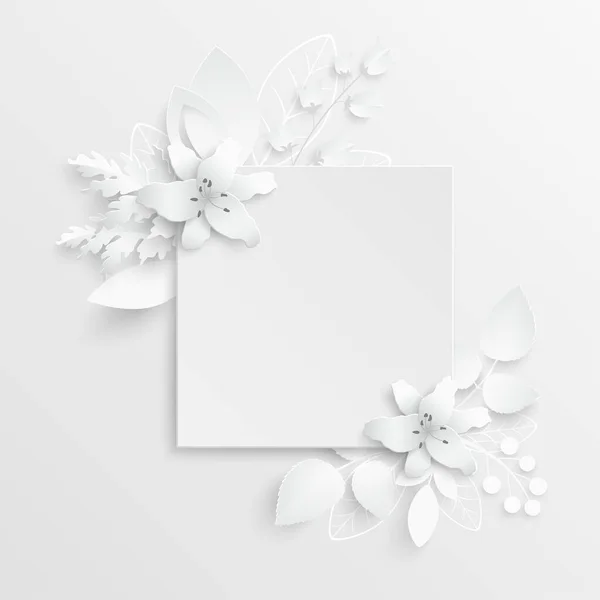 Papieren Bloem Witte Lelies Uit Papier Gesneden Bruiloft Decoraties Decoratief — Stockvector