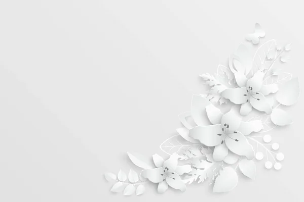 Flor Papel Lírios Brancos Cortados Papel Decorações Casamento Buquê Nupcial — Vetor de Stock