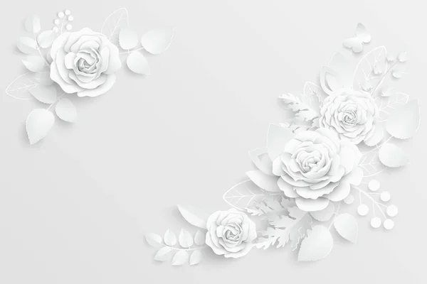 Flor Papel Rosas Brancas Cortadas Papel Decorações Casamento Buquê Nupcial —  Vetores de Stock