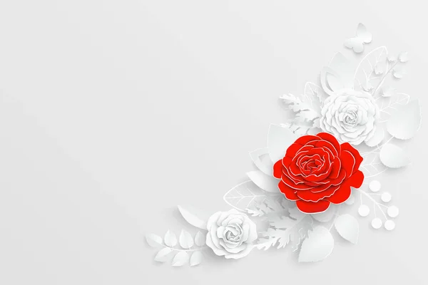 Flor Papel Rosas Blancas Cortadas Papel Decoraciones Boda Ramo Novia — Vector de stock