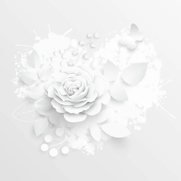 Flor Papel Rosas Blancas Cortadas Papel Decoraciones Boda Ramo Novia — Vector de stock