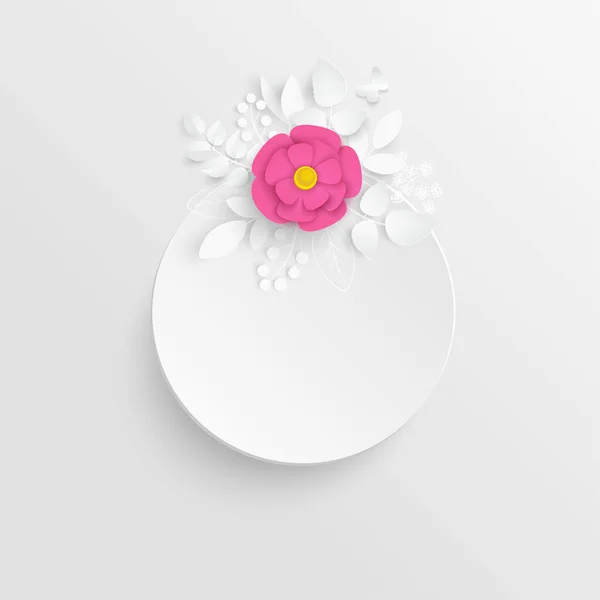 Une Fleur Papier Cadre Rond Avec Des Fleurs Coupées Abstraites — Image vectorielle