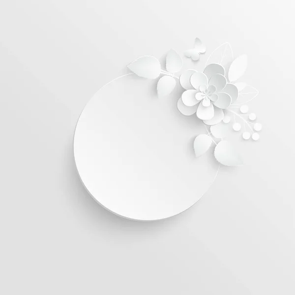 Паперова Квітка Кругла Рамка Абстрактними Вирізаними Квітами Біла Троянда Весільні — стоковий вектор