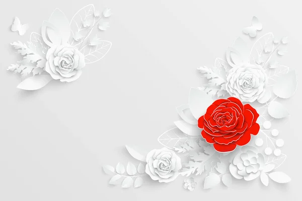 Une Fleur Papier Roses Blanches Coupées Dans Papier Décorations Mariage — Image vectorielle