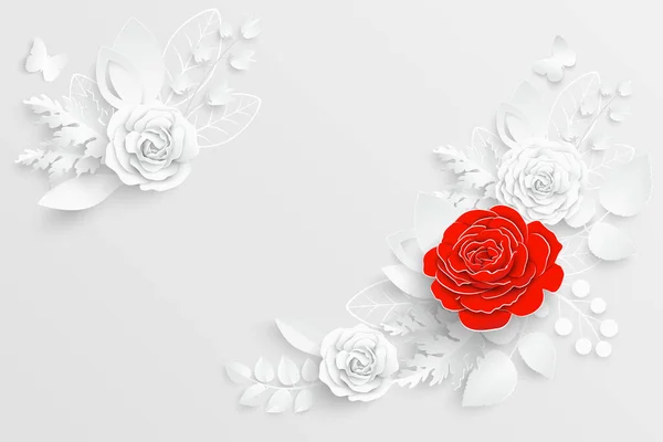 Flor Papel Rosas Blancas Cortadas Papel Decoraciones Boda Ramo Novia — Archivo Imágenes Vectoriales