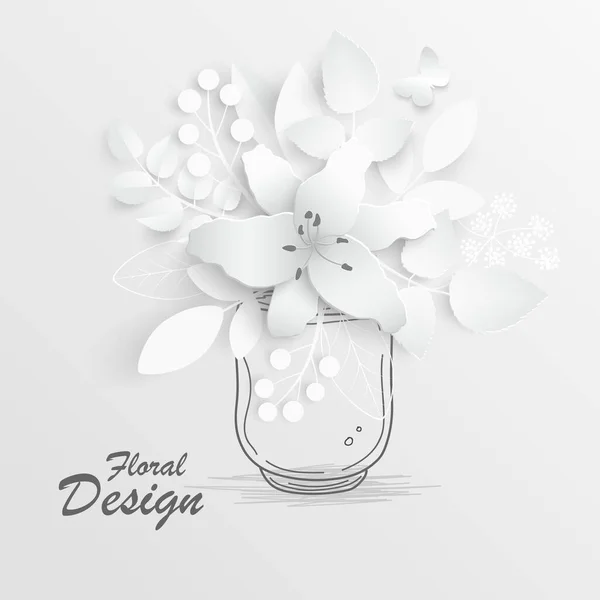 Flor Papel Lirios Blancos Cortados Papel Decoraciones Boda Ramo Novia — Vector de stock