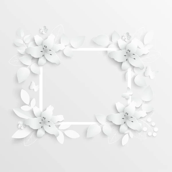 Flor Papel Lirios Blancos Cortados Papel Decoraciones Boda Ramo Novia — Vector de stock