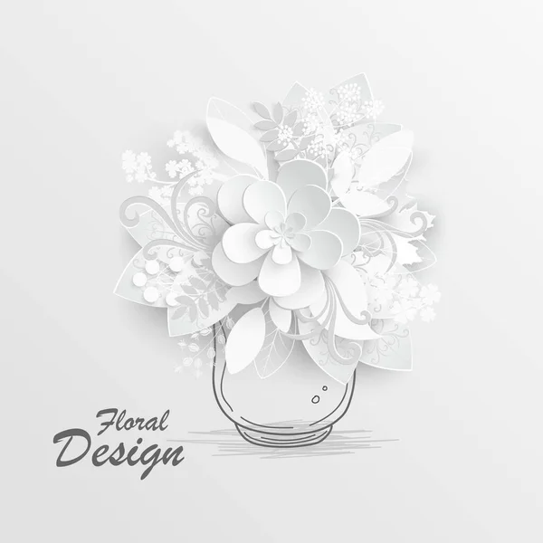 紙の花 白いバラは紙から切り取られた 結婚式の飾り 装飾的なブライダル花束 孤立した花のデザイン要素 グリーティングカードのテンプレート ベクターイラスト — ストックベクタ