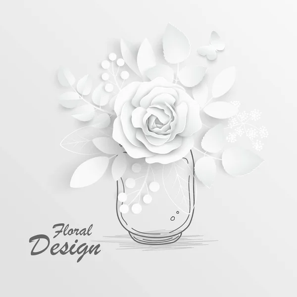 Kertas Bunga Mawar Putih Dipotong Dari Kertas Dekorasi Pernikahan Buket - Stok Vektor