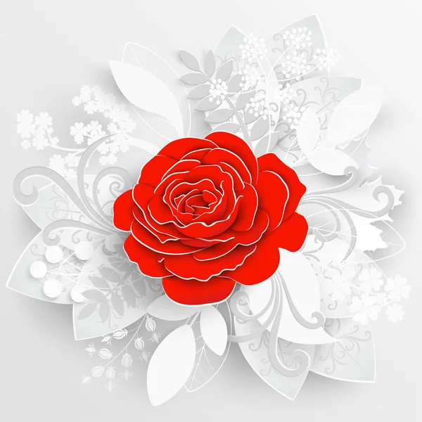 Papierblume Rote Rosen Aus Papier Geschnitten Hochzeitsdekoration Dekorativer Brautstrauß Isolierte — Stockvektor