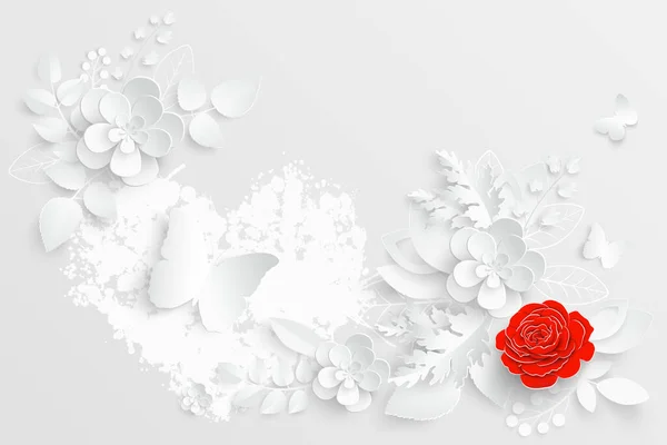 Flor Papel Rosas Blancas Cortadas Papel Decoraciones Boda Ramo Novia — Vector de stock