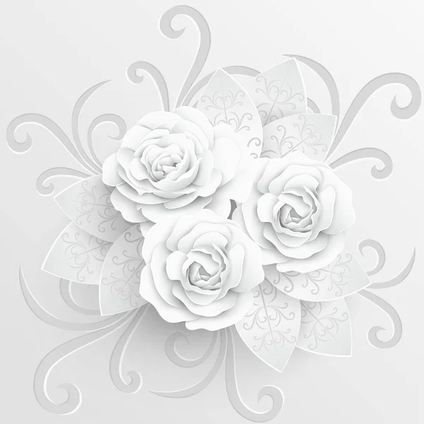 Paper Flower White Roses Cut Paper Wedding Decorations Decorative Bridal — Stock Vector