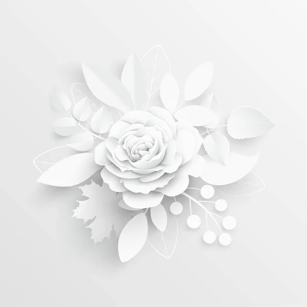 Papieren Bloem Witte Rozen Gesneden Uit Papier Bruiloft Decoraties Decoratief — Stockvector