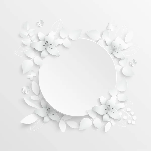 Kağıt Çiçek Kağıttan Kesilmiş Beyaz Zambaklar Düğün Süslemeleri Dekoratif Gelin — Stok Vektör