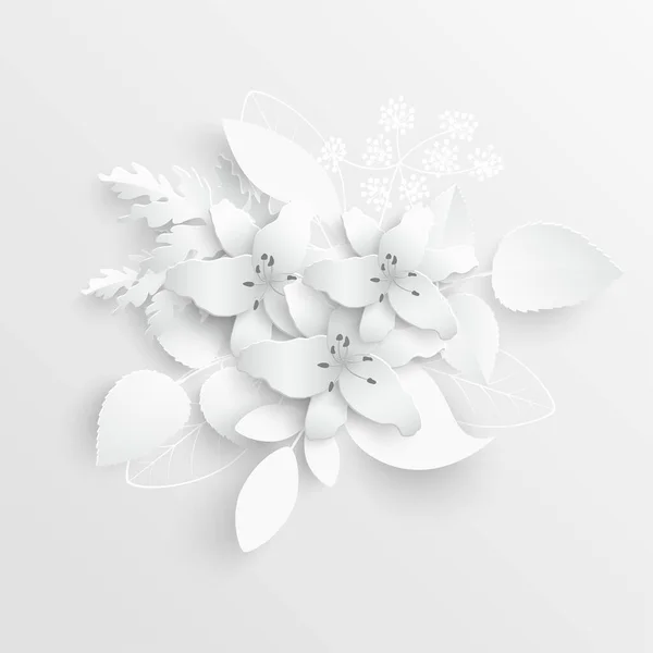 Бумажный Цветок Белые Лилии Вырезанные Бумаги Свадебные Украшения Декоративный Свадебный — стоковый вектор