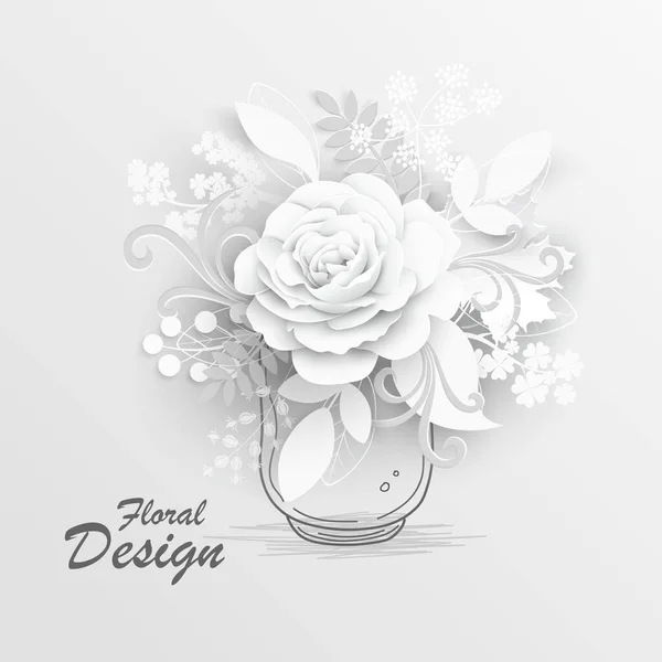 Pappersblomma Vita Rosor Papper Bröllopsdekorationer Dekorativ Brudbukett Isolerade Blommor Designelement — Stock vektor