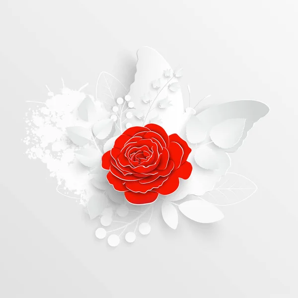 Flor Papel Rosas Rojas Cortadas Papel Decoraciones Boda Ramo Novia — Vector de stock