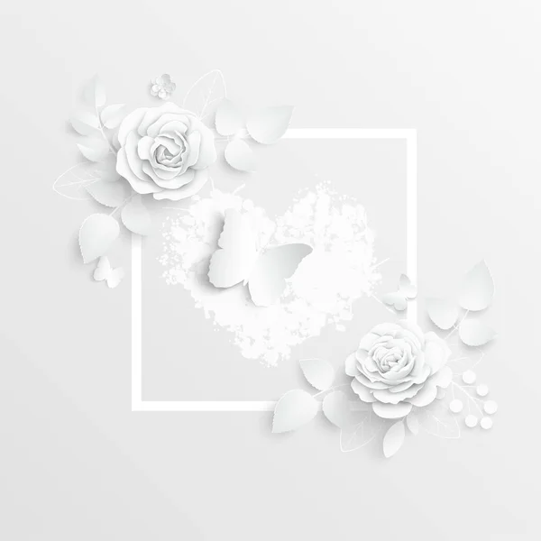 Une Fleur Papier Cadre Carré Avec Des Fleurs Coupées Abstraites — Image vectorielle