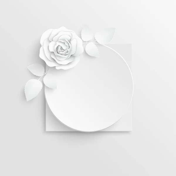 纸花有抽象切花的圆形框架 白玫瑰 婚礼装饰 装饰新娘花束 问候卡片模板 矢量说明 — 图库矢量图片