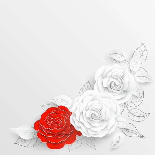 Papieren Bloem Witte Rozen Gesneden Uit Papier Bruiloft Decoraties Decoratief — Stockvector