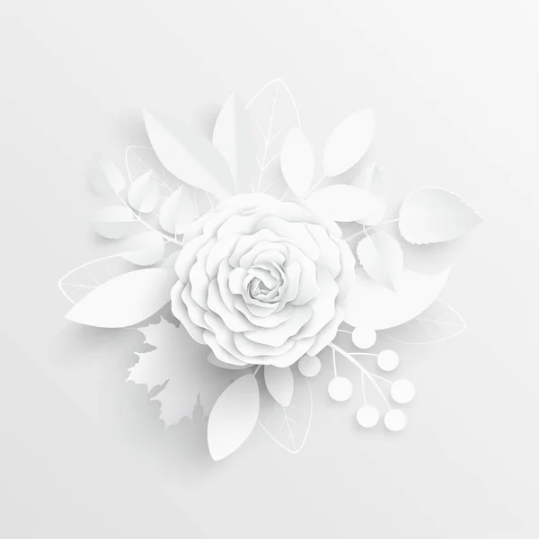 Papieren Bloem Witte Rozen Gesneden Uit Papier Bruiloft Decoraties Decoratief — Stockvector
