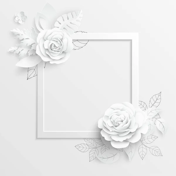 Kağıt Çiçek Kağıttan Kesilmiş Beyaz Güller Düğün Süslemeleri Dekoratif Gelin — Stok Vektör