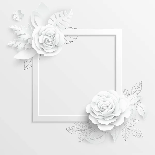 Une Fleur Papier Roses Blanches Coupées Dans Papier Décorations Mariage — Image vectorielle