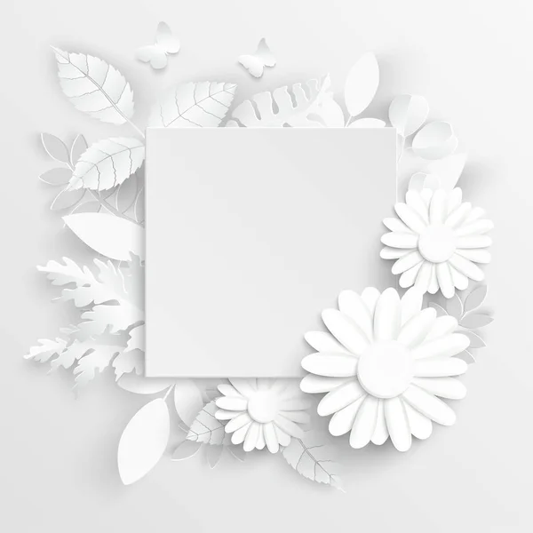 Papierblume Kamille Weiße Blumen Aus Papier Geschnitten Hochzeitsdekoration Set Vorhanden — Stockvektor
