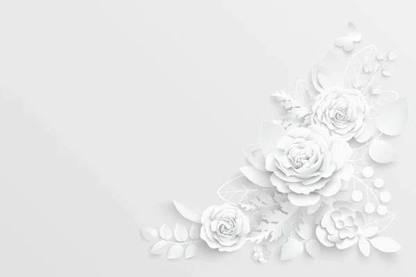 Flor Papel Rosas Blancas Cortadas Papel Decoraciones Boda Ramo Novia — Vector de stock