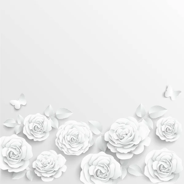 Flor Papel Rosas Blancas Cortadas Papel Decoraciones Boda Ramo Novia — Vector de stock