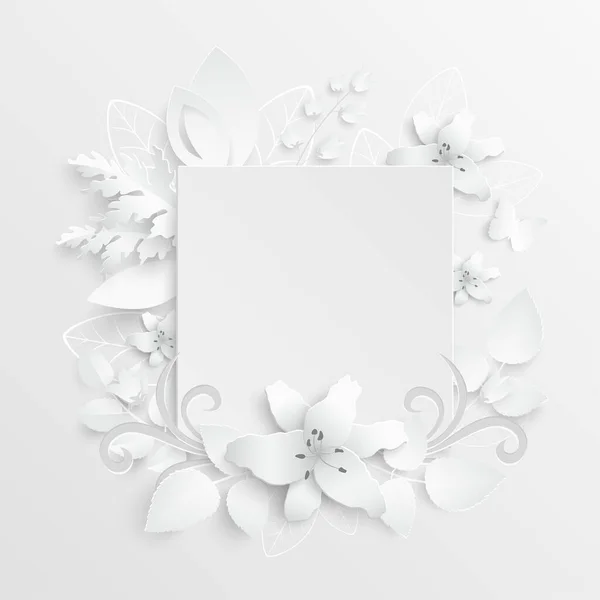 Papírvirág Papírból Vágott Fehér Liliom Esküvői Dekoráció Dekoratív Menyasszonyi Csokor — Stock Vector