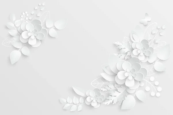 Papírvirág Papírból Vágott Fehér Rózsák Esküvői Dekoráció Dekoratív Menyasszonyi Csokor — Stock Vector