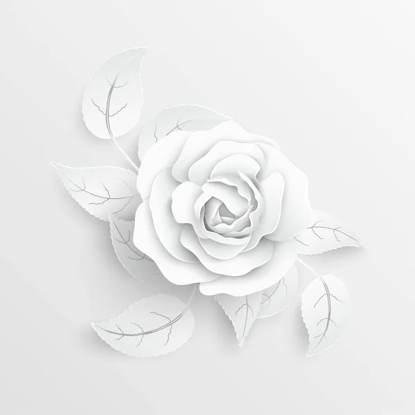 Kağıt çiçek. Kağıttan kesilmiş beyaz güller. Düğün süslemeleri. Dekoratif gelin buketi, soyutlanmış çiçek tasarımı elementleri. Tebrik kartı şablonu. Vektör illüstrasyonu.